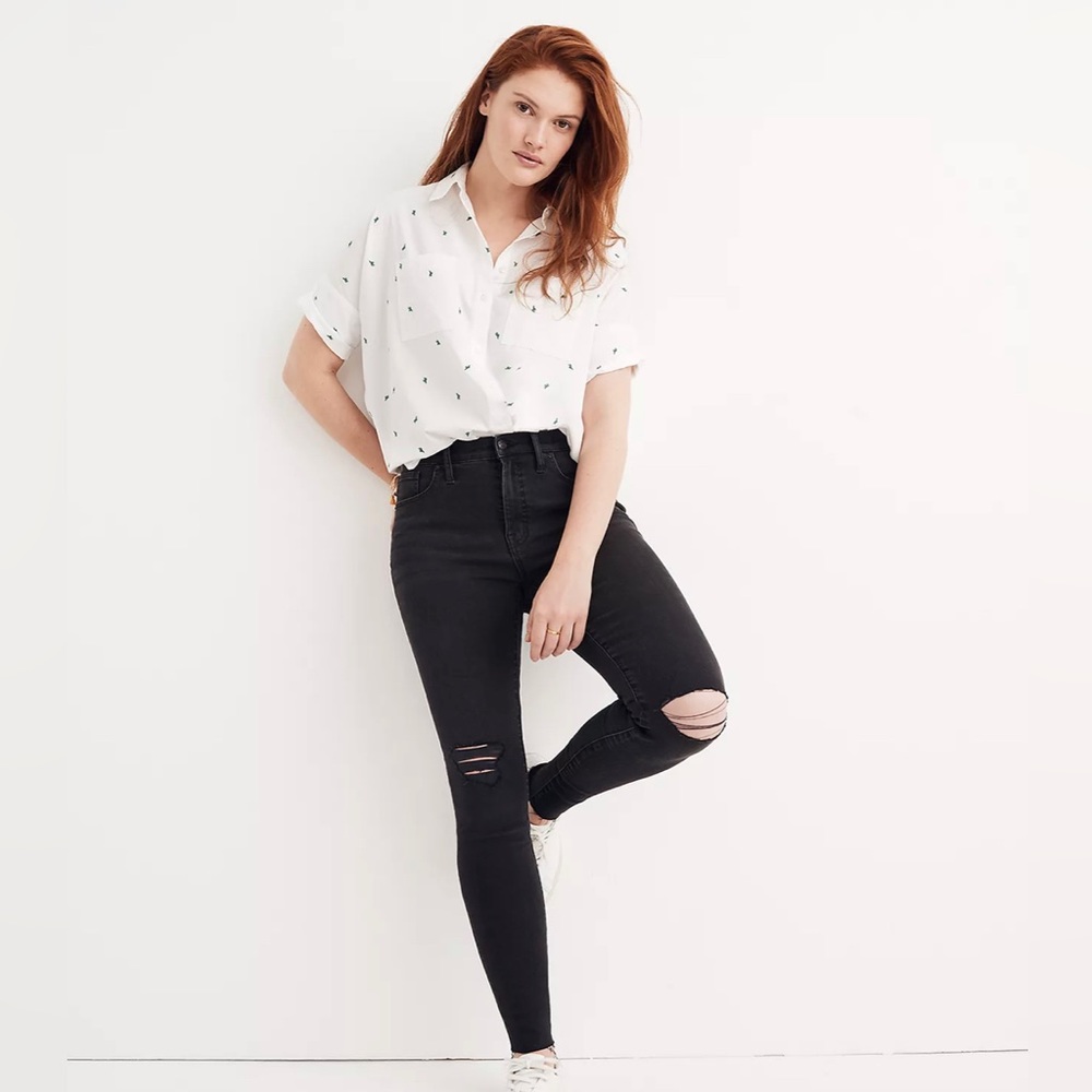 MADEWELL 9" High-Rise Skinny Jeans Distressed in Black Sea Sz 27